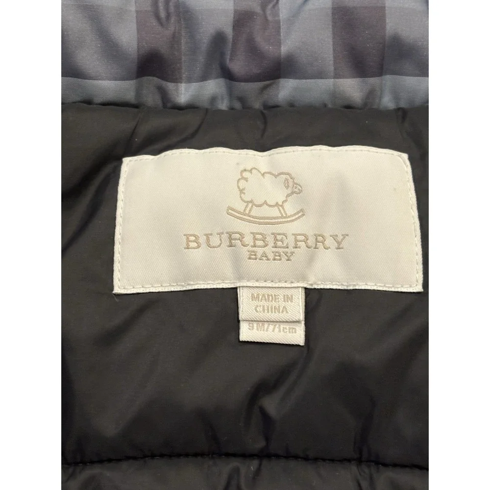 Burberry Baby Boys Blue Plaid Winter Puffer‎ Hooded Jacket Coat Blue 9 Months